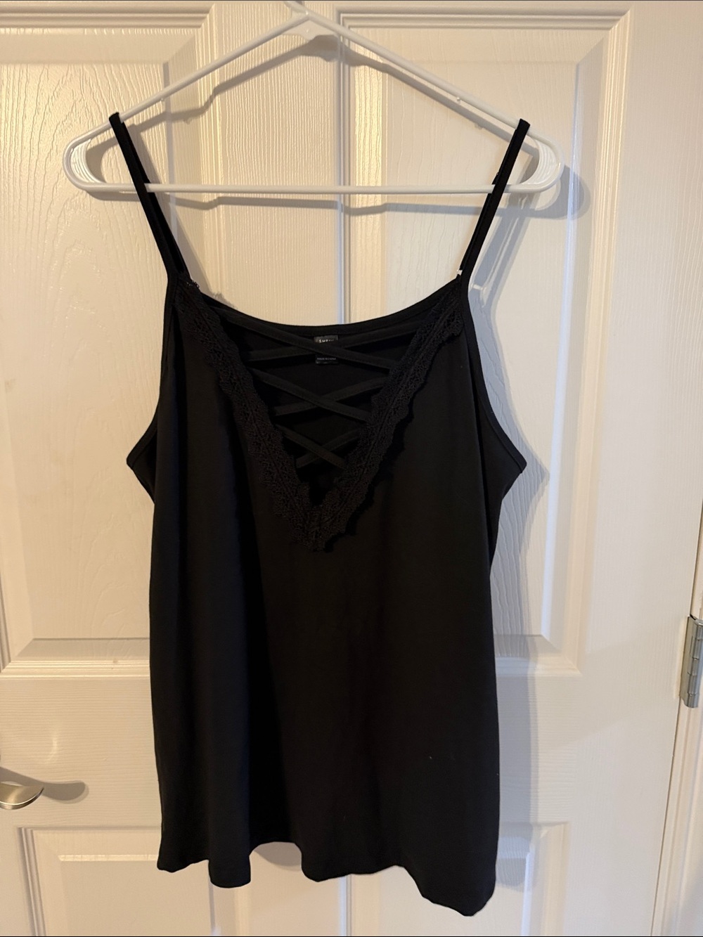 Black Lace-Trim Crisscross Cami Tank